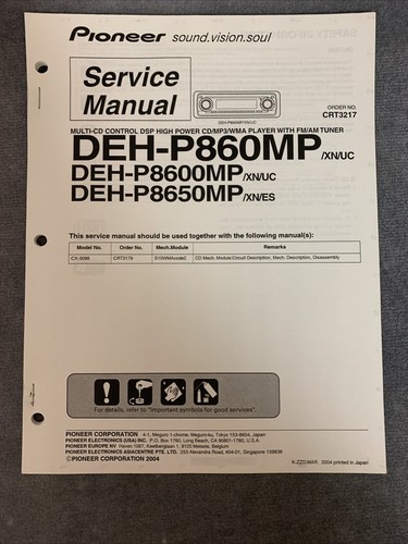 Pioneer deh p860mp p8600mp - pioneer, deh-p860mp,