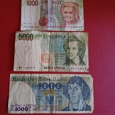 Vecchie Banconote Repubblica Italiana E Polonia 1000 + 5000 Lire Lotto D 11