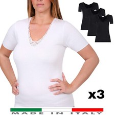 Maglia Intima Donna Taglie Forti Cotone Mezza Manica Corta Top Oversize Pizzo
