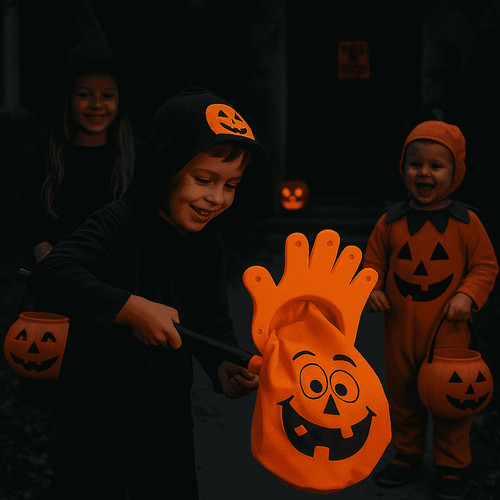 Mano con sacchetto halloween - con,