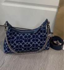 Borsa a tracolla Coach Juliet in denim firmato Deep Blue Multi CAM27 Outlet N...