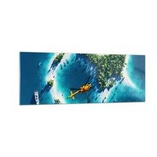 Quadro su Vetro 140x50cm Elicottero Oceano isola paradiso Stampe Moderni Murale