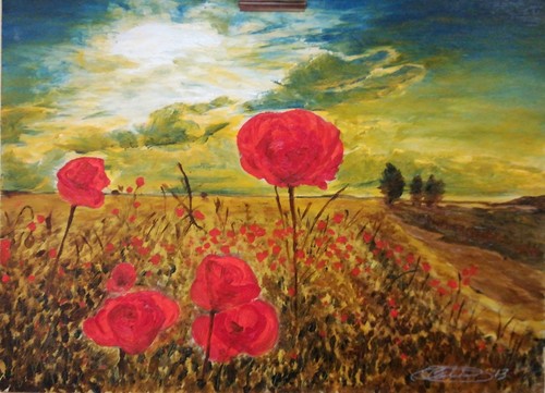 Quadro papaveri rossi olio - ,