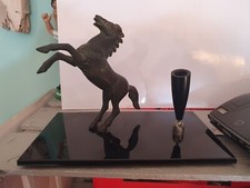 Portapenne Calamaio Con Cavallo Rampante Base In Vetro Epoca