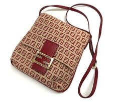 Borsa a tracolla Fendi Zucchino in pelle e tela rossa vintage autentica