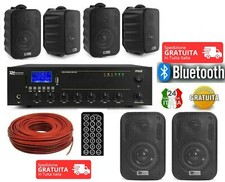 IMPIANTO AUDIO FILODIFFUSIONE LOCALI 100Watt+6 Altoparlanti+Bluetooth+100Mt Cavo