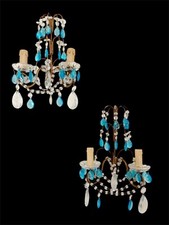 Coppia di Applique da Muro Vintage in Cristallo e Gocce Blu – Stile Classico