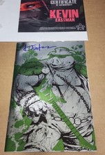 TMNT Black White & Green #1 Cover RE Bebop Foil SIGNED Kevin Eastman With COA