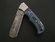 COLTELLO PIEGHEVOLE TASCABILE ACCIAIO DAMASCO PERSONALIZZATO MANICO LEGNO CON FODERO C759