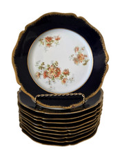 Antico Wm. Guerin Limoges France 7,25" piatti blu cobalto oro floreale set di 10