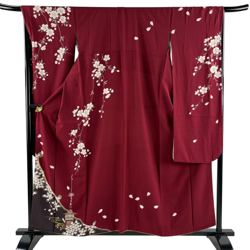 Kimono seta furisode - rosso, l