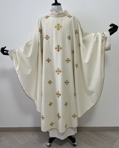Casula bianca croci oro b51 - croci,