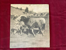 Raro carboncino antico : "pecore in gregge" - firmato - Milano - 1935 - Buon affare!!!