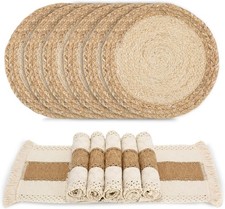 Set 6 Tovagliette Boho Tessuto Decorazione Naturale Rotondo Eco-Friendly Famiglia