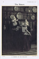 LE SORELLE Un angolo della vecchia Olanda - Stampa antica 1922