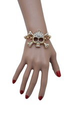 Bracciale Moda Donna In Metallo Dorato Con Ciondolo Teschio Scheletro Regolabile