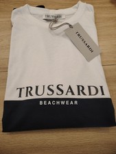 T-shirt Trussardi uomo bianco/blu in cotone manica corta BEACHWEAR BICOLOR