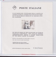 Italia Repubblica 1989: Foglietto - Charles Chaplin “non emesso” (Cat.58/205)