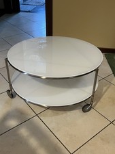 Tavolino da caffè Strind Vintage In Vetro Bianco, Raro (rotella Incrinata)