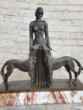 Levriero Cane Amante Femmina Woman Bronzo Marmo Statua Scultura Art Regalo
