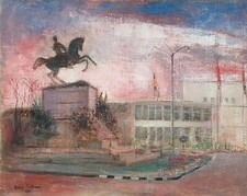 Luigi Delleani (Torino 1918-1997)"Il monumento al Valentino-Torino".Dipinto olio
