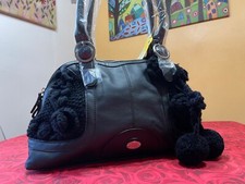 Borsa nera Zippo fashion in ecopelle con dettagli e "pon pon" in maglia, nuova! 