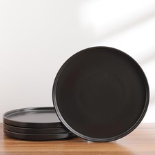 Coupe - Celina Stoneware Round Dinner Plates Set, 4-Piece, Black Matte