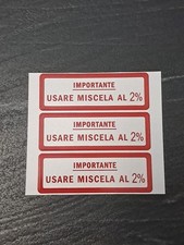 3 PEZZI Adesivo Sticker IMPORTANTE USARE MISCELA 2% Vespa Piaggio Epoca Vintage