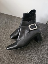 Roger Vivier Paris scarpe nere in pelle stivaletti tacco a blocco 38,5 UK 5,5