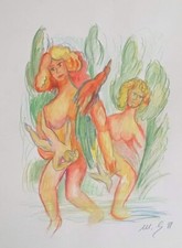  DIPINTO FIGURE NO MIMMO GERMANA TECNICA MISTA SU CARTA FABRIANO 