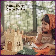Cesto Castello Tessuto Rattan Carino Portatile Borsa Portaoggetti Vacanza