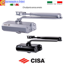 Chiudiporta CISA 60460 Senza Arresto ARGENTO NERO Chiusura Regolabile EN 2 a 4