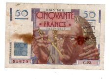 FRANCIA Biglietto 50 FRANCHI 1946 - 1947 LE VETRAIE FAY°20 TB TTB