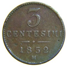 [NC] REGNO LOMBARDO VENETO - 3 CENTESIMI 1852 - MILANO (nc3544)