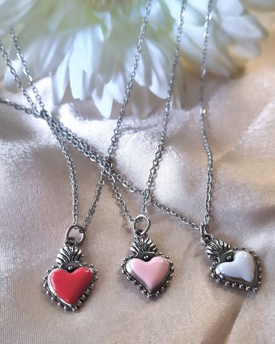 Collana sacro cuore acciaio - cuore, in