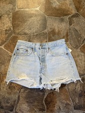 Pantaloncini donna Levis 501 Button Fly in denim con taglio lavaggio leggero!!(26)