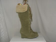 Stivali Foderati Zeppe Camoscio Verde P.38