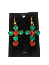 ORECCHINI PENDENTE CROCE METALLO CON PERLINE BIGIOTTERIA VINTAGE ANNI 70-90 CM 5