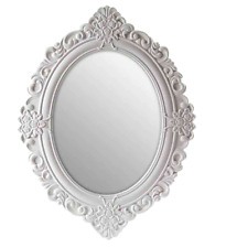 SPECCHIO PARETE OVALE CORNICE LEGNO BIANCO CLASSICO SHABBY CHIC MODERNO h58*45cm