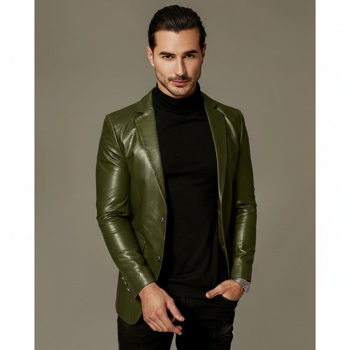 Blazer uomo pelle verde - , oliva