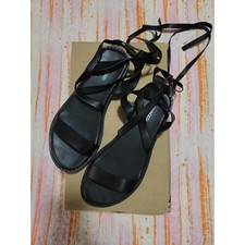 Sandali bassi donna Even&Odd neri in similpelle con lacci alla caviglia n.37 