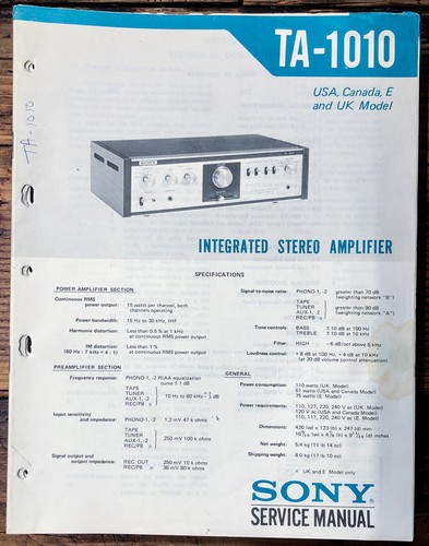 Sony 1010 amplificatore - sony, ta-1010