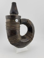 Antica rara fiaschetta polvere forma rotonda rara da collezione ottomana islamica araba.