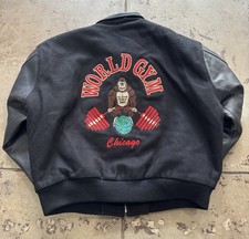 Giacca Letterman Tony Nowak Uomo XL World Gym Gorilla Nera Sollevamento Oro Palestra