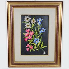 Quadro con fiori mezzo punto ricamo vintage ricamato con lana cornice oro dorata