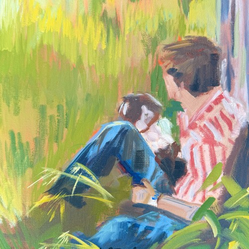 Uomo con cane dipinto olio