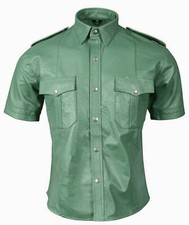 Camicia uniforme uomo calda vera pelle stile polizia esercito pecora bluf gay