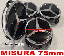 4 COPRIMOZZO MERCEDES AMG CLASSE A B C CLS CLA TAPPI RUOTA CAPS 75mm NERO LUCIDO
