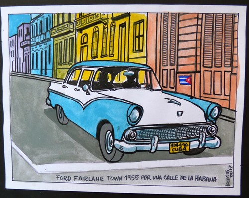 Disegno auto epoca - cuba, 1955