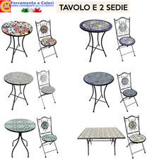 Set Tavolino + 2 Sedie MOSAICO Ceramica Decorativa Da Esterno Balcone Giardino